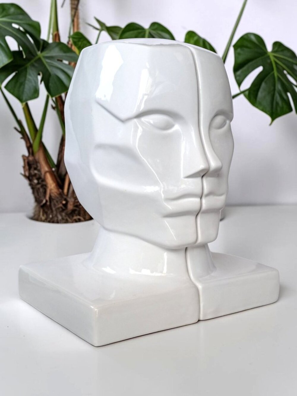 Glossy White Ceramic Abstract Faceless Bookends 11" Apropos Home Collection